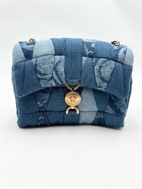 Versace Medusa 95 Quilted Patchwork Denim Shoulder Bag